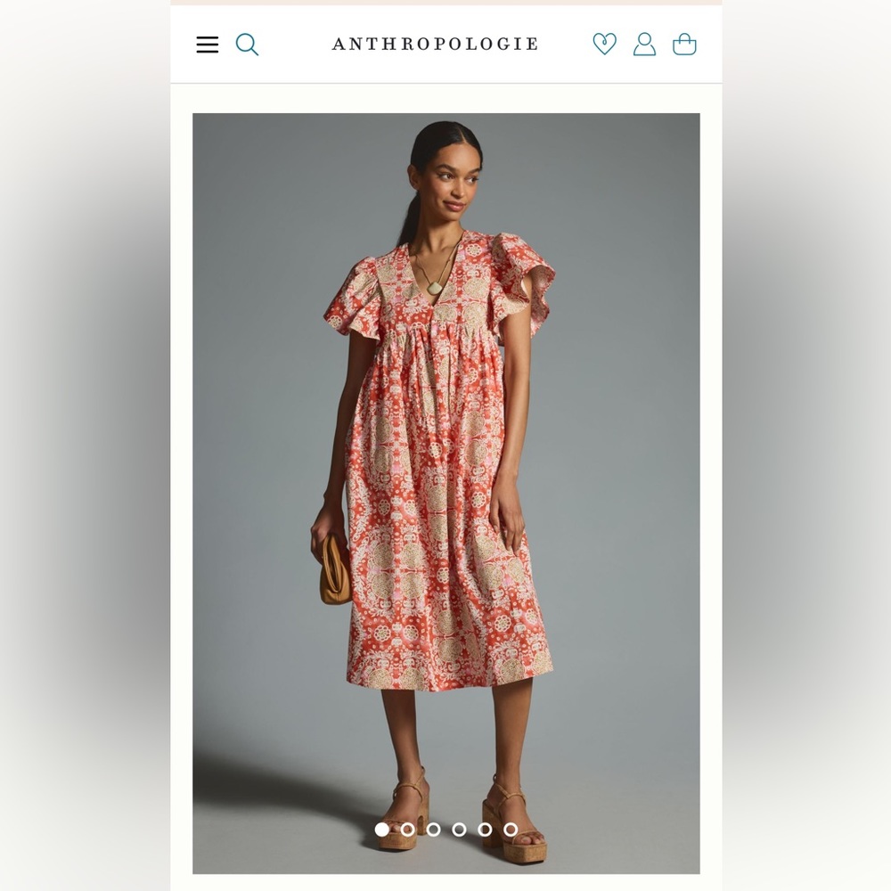 NWT Maeve By Anthropologie Printed Flutter-Sleeve Babydoll Dress Size S